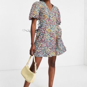 Asos Influence wrap front mini dress in ditsy floral print